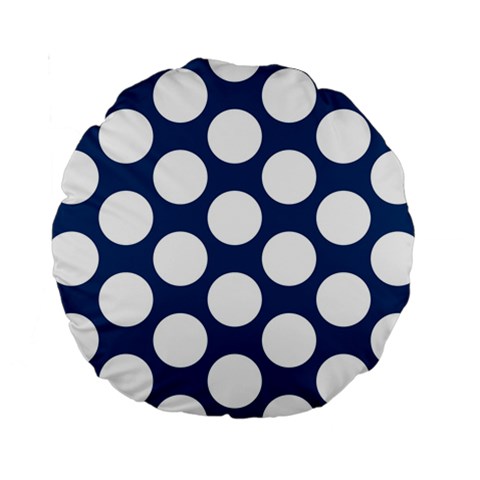 Dark Blue Polkadot 15  Premium Round Cushion  from ArtsNow.com Back