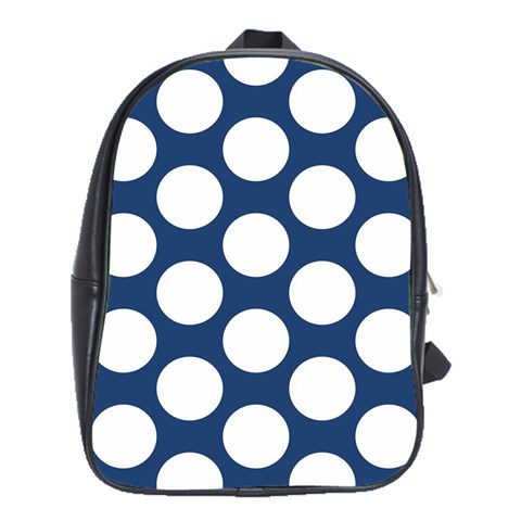 Dark Blue Polkadot School Bag (XL) from ArtsNow.com Front