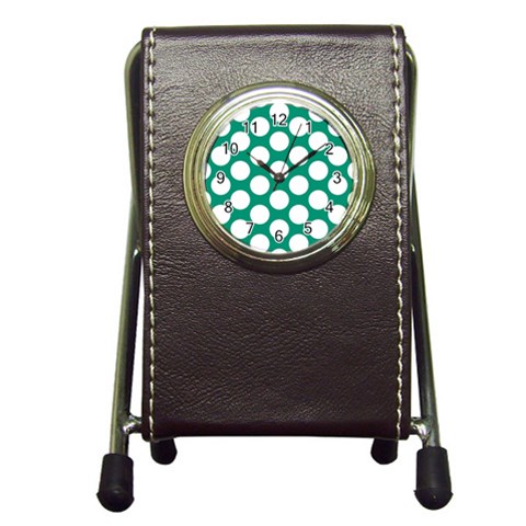 Emerald Green Polkadot Stationery Holder Clock from ArtsNow.com Front