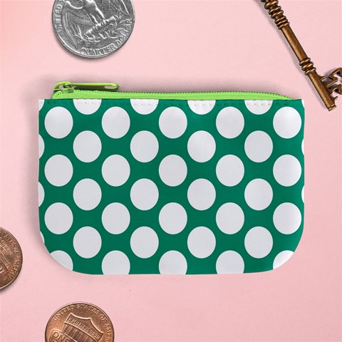 Emerald Green Polkadot Coin Change Purse from ArtsNow.com Front