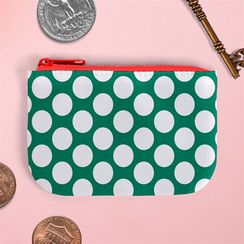 Emerald Green Polkadot Coin Change Purse from ArtsNow.com Front