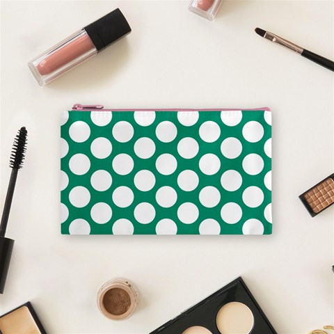 Emerald Green Polkadot Cosmetic Bag (Small) from ArtsNow.com Front