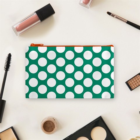 Emerald Green Polkadot Cosmetic Bag (Small) from ArtsNow.com Front