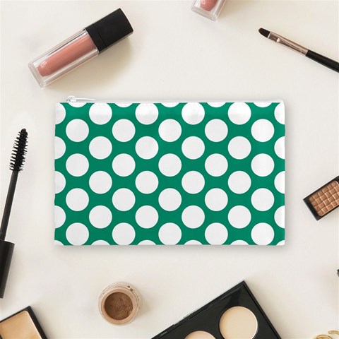 Emerald Green Polkadot Cosmetic Bag (Medium) from ArtsNow.com Front