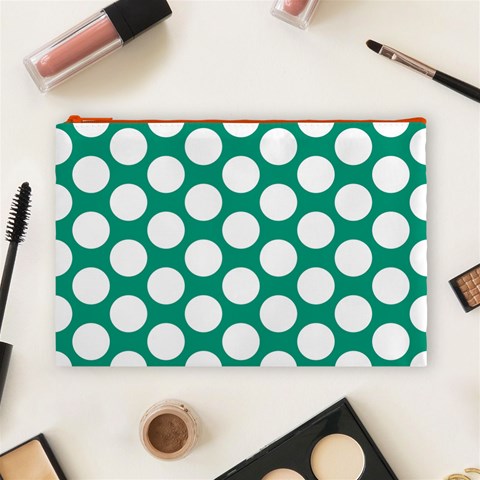 Emerald Green Polkadot Cosmetic Bag (Large) from ArtsNow.com Front