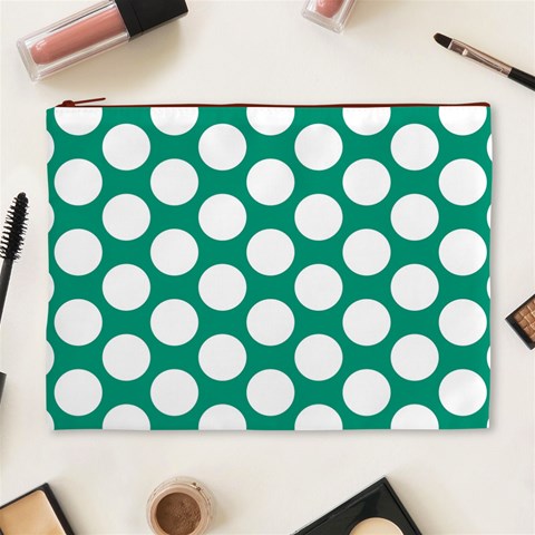 Emerald Green Polkadot Cosmetic Bag (XL) from ArtsNow.com Front