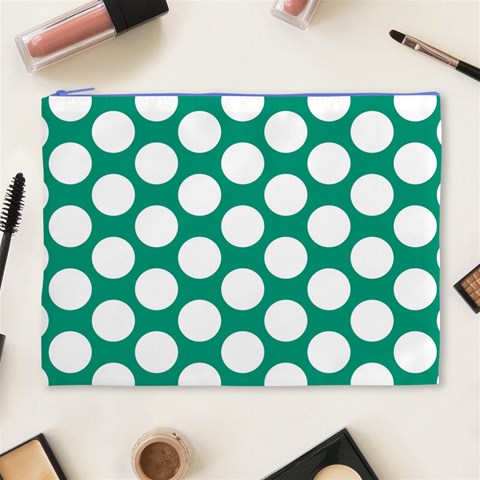 Emerald Green Polkadot Cosmetic Bag (XL) from ArtsNow.com Front