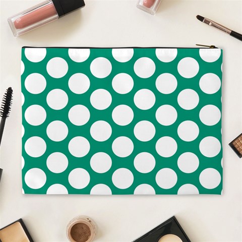 Emerald Green Polkadot Cosmetic Bag (XL) from ArtsNow.com Back