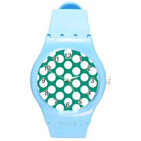 Emerald Green Polkadot Plastic Sport Watch (Medium) from ArtsNow.com Front