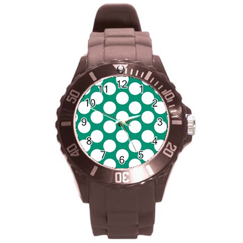 Emerald Green Polkadot Plastic Sport Watch (Large) from ArtsNow.com Front