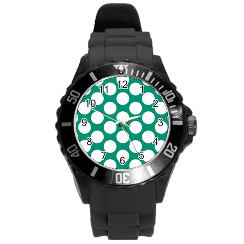 Emerald Green Polkadot Plastic Sport Watch (Large) from ArtsNow.com Front