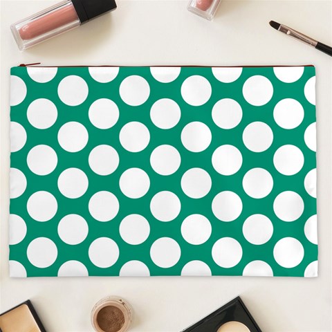 Emerald Green Polkadot Cosmetic Bag (XXL) from ArtsNow.com Front