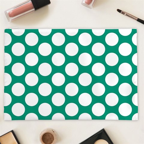 Emerald Green Polkadot Cosmetic Bag (XXL) from ArtsNow.com Front