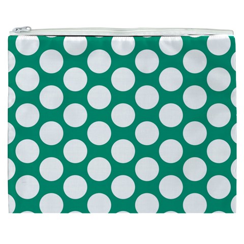 Emerald Green Polkadot Cosmetic Bag (XXXL) from ArtsNow.com Front