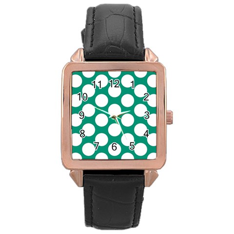 Emerald Green Polkadot Rose Gold Leather Watch  from ArtsNow.com Front