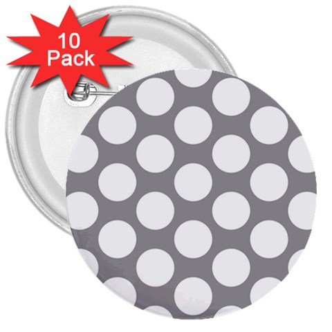 Grey Polkadot 3  Button (10 pack) from ArtsNow.com Front