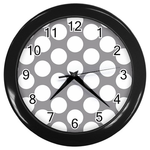 Grey Polkadot Wall Clock (Black) from ArtsNow.com Front