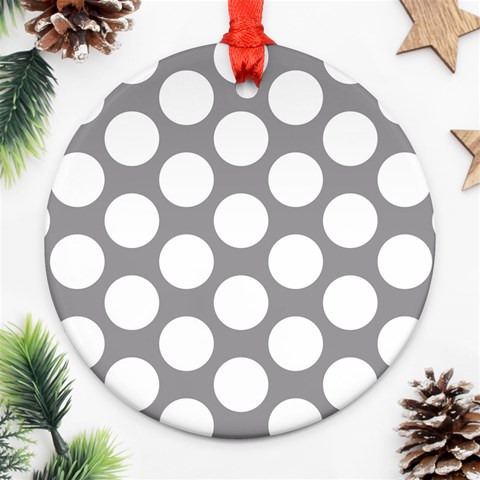 Grey Polkadot Round Ornament (Two Sides) from ArtsNow.com Back