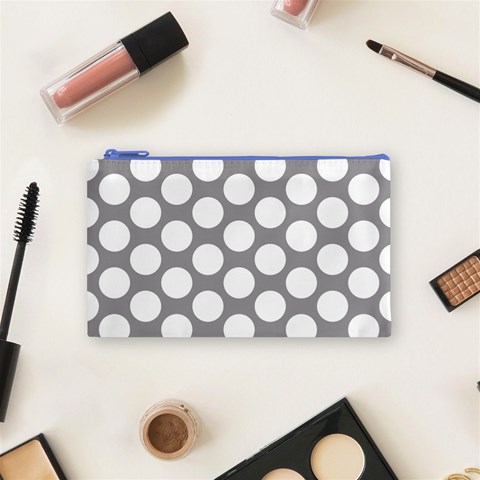 Grey Polkadot Cosmetic Bag (Small) from ArtsNow.com Front