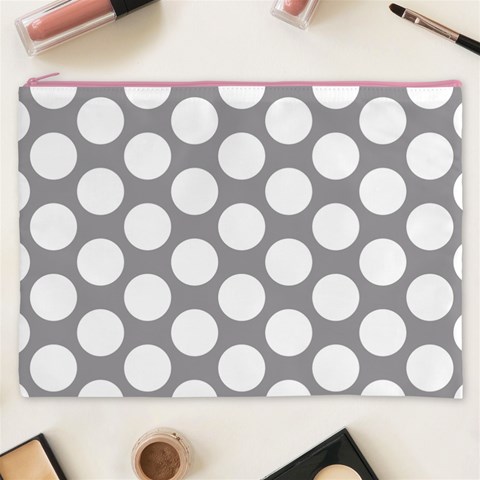 Grey Polkadot Cosmetic Bag (XXXL) from ArtsNow.com Front