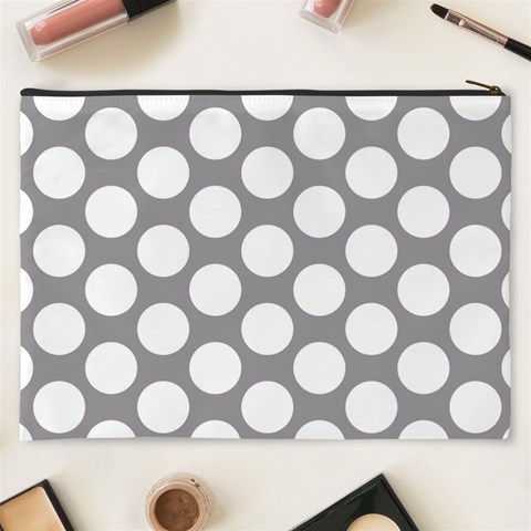 Grey Polkadot Cosmetic Bag (XXXL) from ArtsNow.com Back