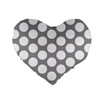 Grey Polkadot 16  Premium Heart Shape Cushion 