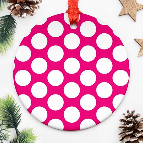 Pink Polkadot Round Ornament (Two Sides) from ArtsNow.com Back