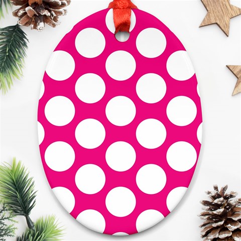 Pink Polkadot Oval Ornament (Two Sides) from ArtsNow.com Back