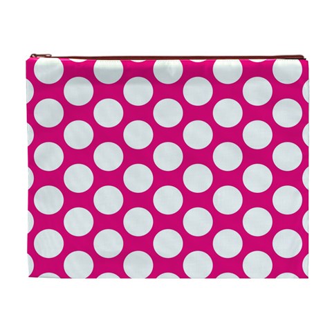 Pink Polkadot Cosmetic Bag (XL) from ArtsNow.com Front