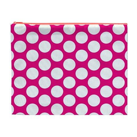 Pink Polkadot Cosmetic Bag (XL) from ArtsNow.com Front