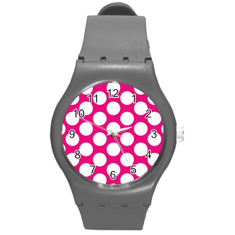 Pink Polkadot Plastic Sport Watch (Medium) from ArtsNow.com Front