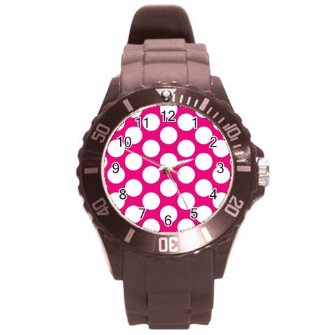 Pink Polkadot Plastic Sport Watch (Large) from ArtsNow.com Front