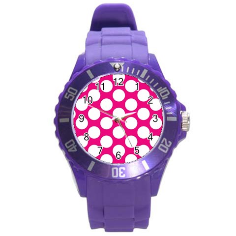 Pink Polkadot Plastic Sport Watch (Large) from ArtsNow.com Front