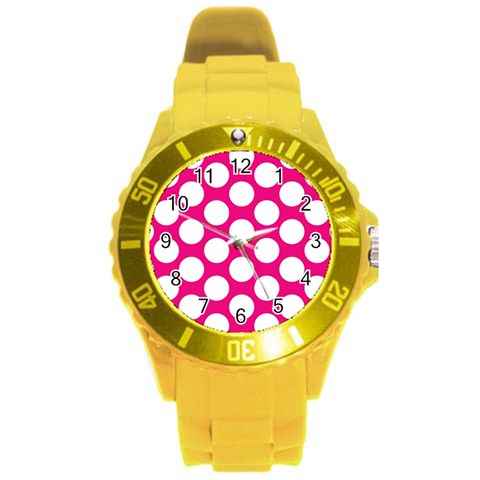 Pink Polkadot Plastic Sport Watch (Large) from ArtsNow.com Front