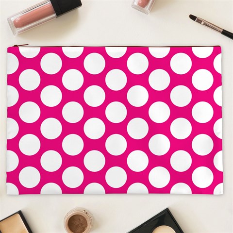 Pink Polkadot Cosmetic Bag (XXL) from ArtsNow.com Front