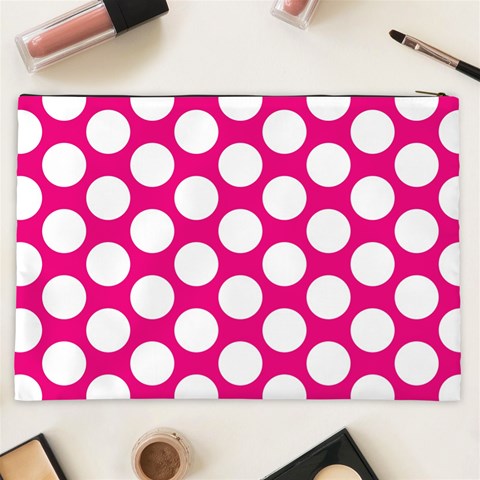 Pink Polkadot Cosmetic Bag (XXL) from ArtsNow.com Back