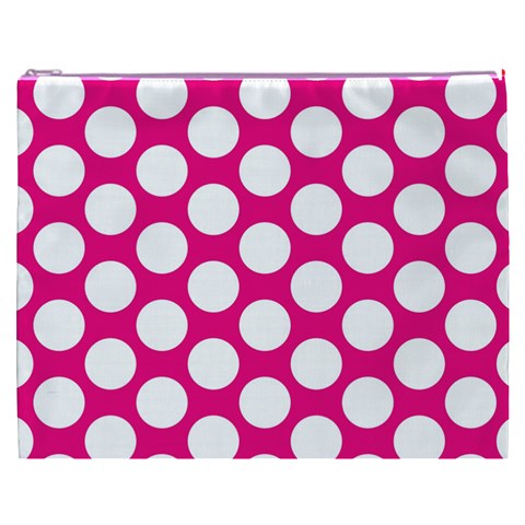 Pink Polkadot Cosmetic Bag (XXXL) from ArtsNow.com Front