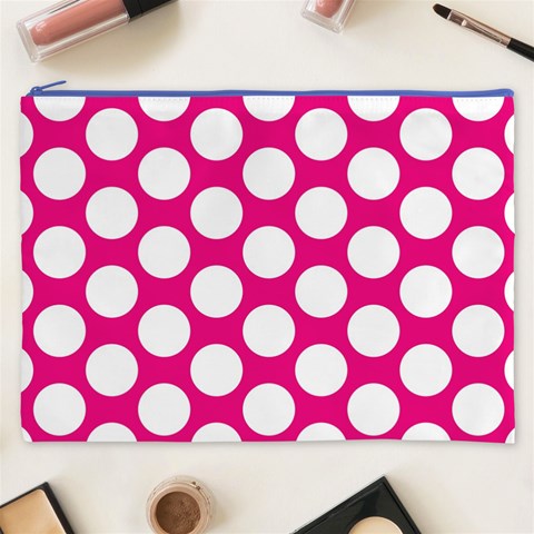 Pink Polkadot Cosmetic Bag (XXXL) from ArtsNow.com Front