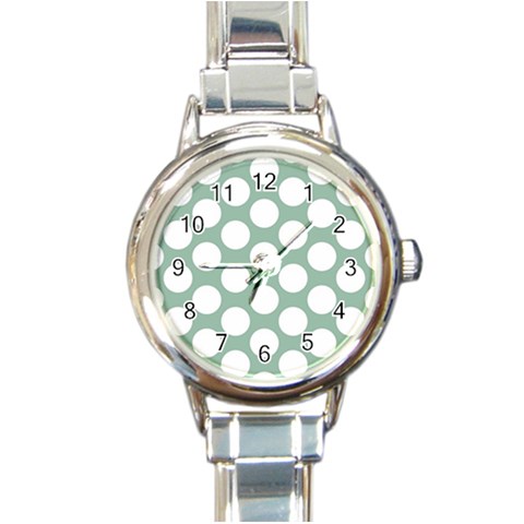 Jade Green Polkadot Round Italian Charm Watch from ArtsNow.com Front