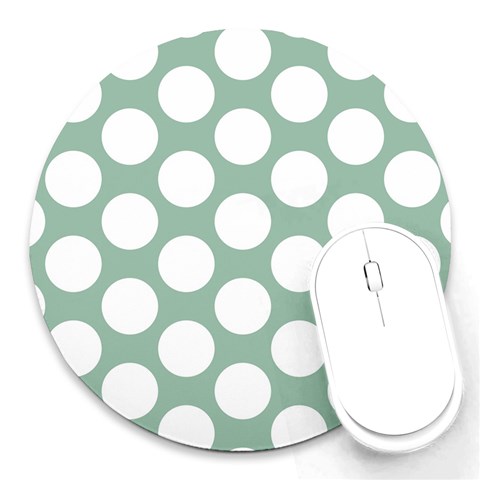 Jade Green Polkadot 8  Mouse Pad (Round) from ArtsNow.com Front