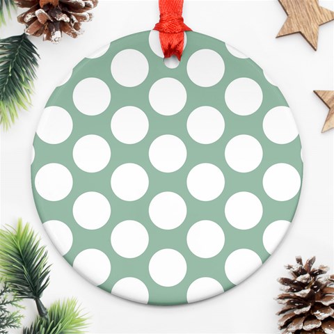 Jade Green Polkadot Round Ornament from ArtsNow.com Front