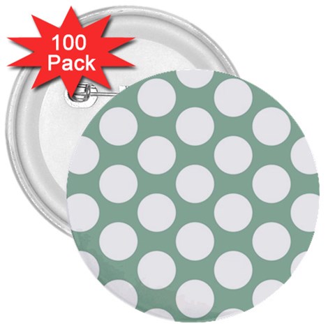 Jade Green Polkadot 3  Button (100 pack) from ArtsNow.com Front