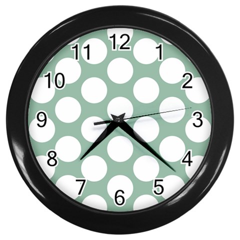 Jade Green Polkadot Wall Clock (Black) from ArtsNow.com Front