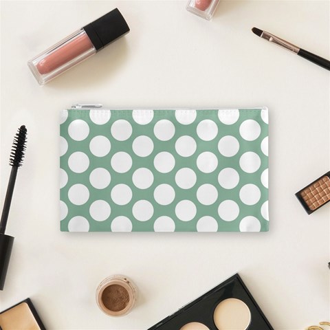 Jade Green Polkadot Cosmetic Bag (Small) from ArtsNow.com Front