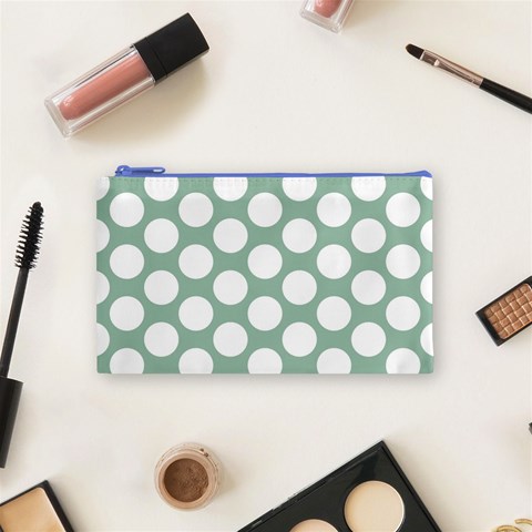 Jade Green Polkadot Cosmetic Bag (Small) from ArtsNow.com Front