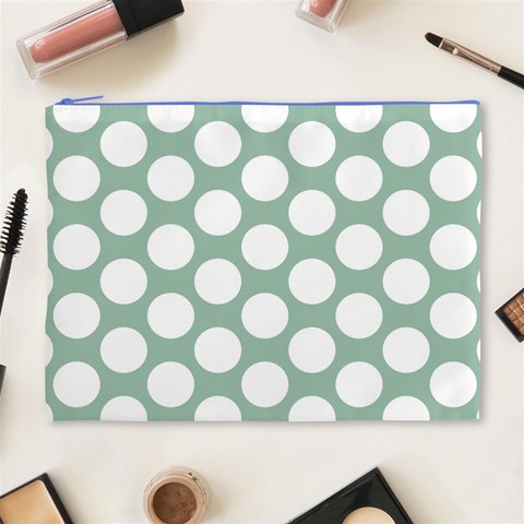 Jade Green Polkadot Cosmetic Bag (XL) from ArtsNow.com Front