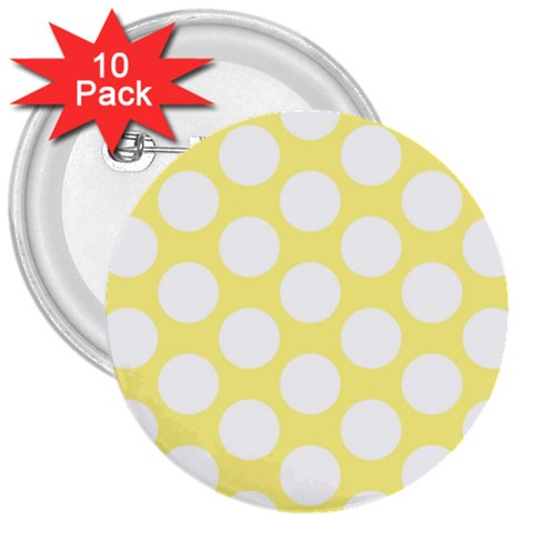 Yellow Polkadot 3  Button (10 pack) from ArtsNow.com Front