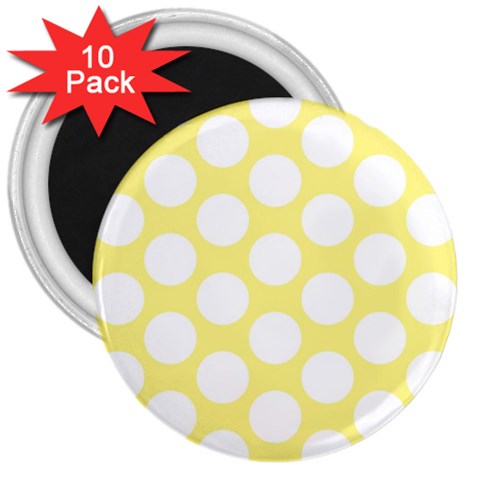 Yellow Polkadot 3  Button Magnet (10 pack) from ArtsNow.com Front