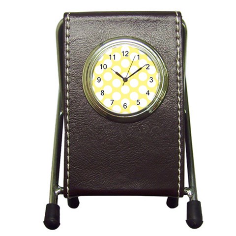 Yellow Polkadot Stationery Holder Clock from ArtsNow.com Front