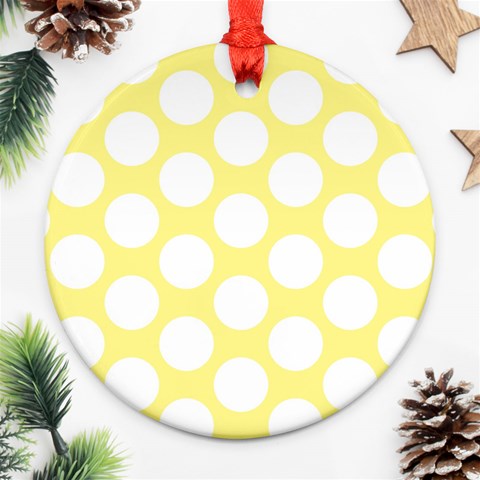 Yellow Polkadot Round Ornament (Two Sides) from ArtsNow.com Back